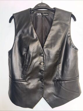 Zara Black Faux Leather Vest